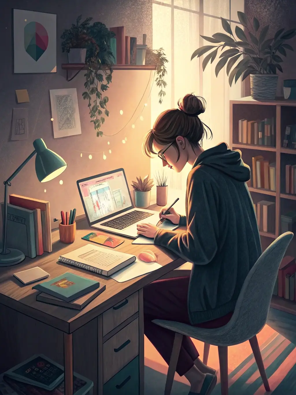 An image of a content creator designing social media posts on a laptop, illustrating content creation and social media PR.